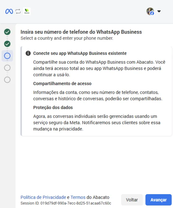 Tela de permissões e compartilhamento de dados
