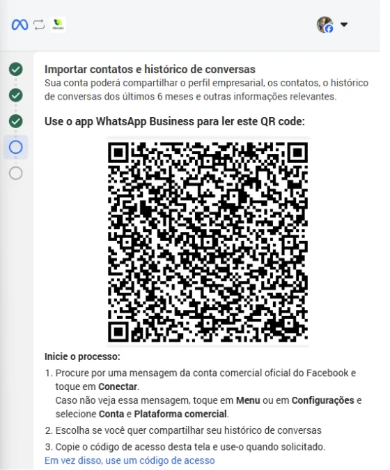 Tela com QR Code para vinculação